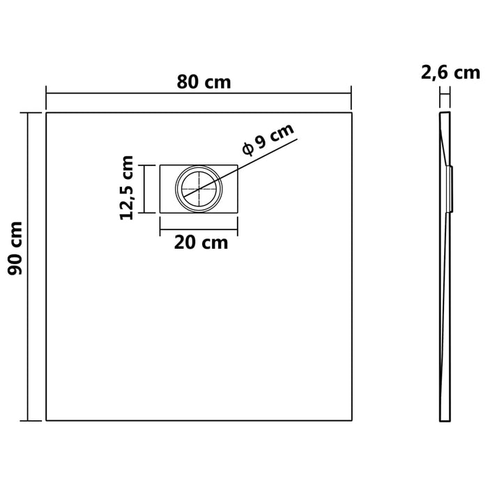 Shower Base Tray SMC White 90x80 cm