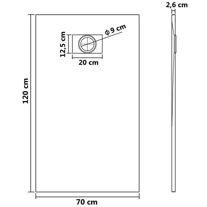 Shower Base Tray SMC White 120x70 cm