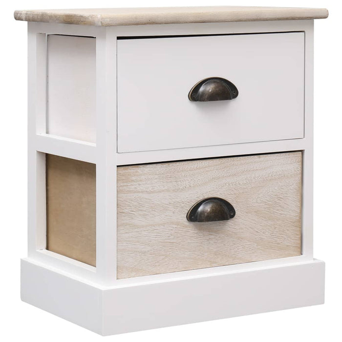 Nightstands 2 pcs White and Natural 38x28x45 cm Paulownia Wood