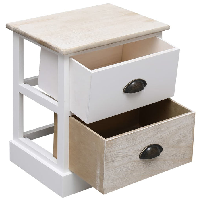 Nightstands 2 pcs White and Natural 38x28x45 cm Paulownia Wood