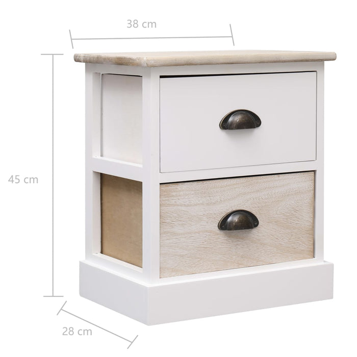 Nightstands 2 pcs White and Natural 38x28x45 cm Paulownia Wood