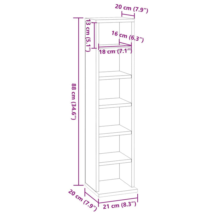 Шкаф для CD Sonoma Oak 21x20x88 см Инженерная древесина