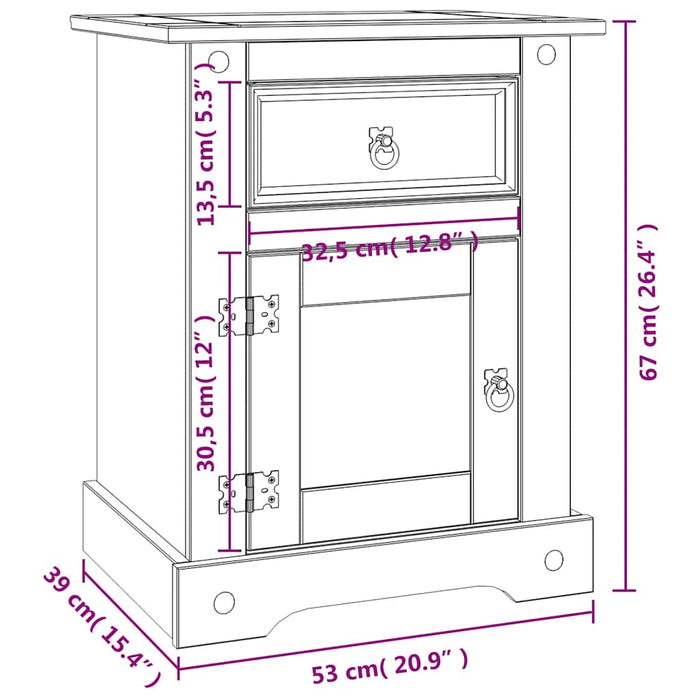 Bedside Cabinet Mexican Pine Corona Range Grey 53x39x67 cm