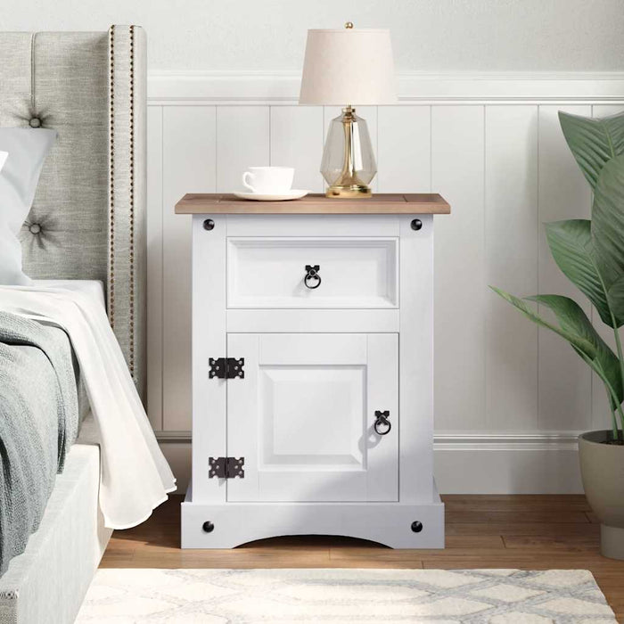 Bedside Cabinet Mexican Pine Corona Range White 53x39x67 cm