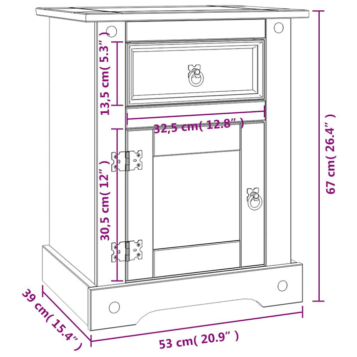 Bedside Cabinet Mexican Pine Corona Range White 53x39x67 cm