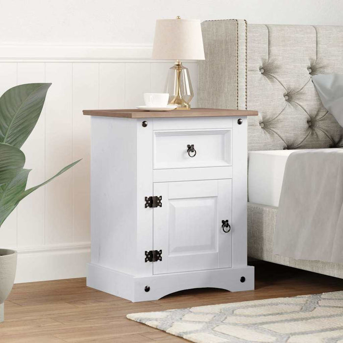 Bedside Cabinet Mexican Pine Corona Range White 53x39x67 cm