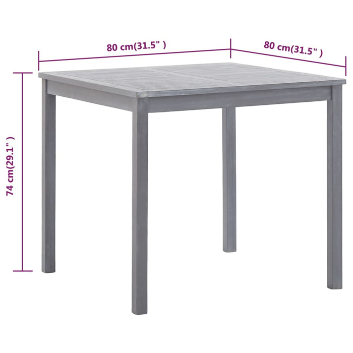 Garden Table Grey 80x80x74 cm Solid Acacia Wood