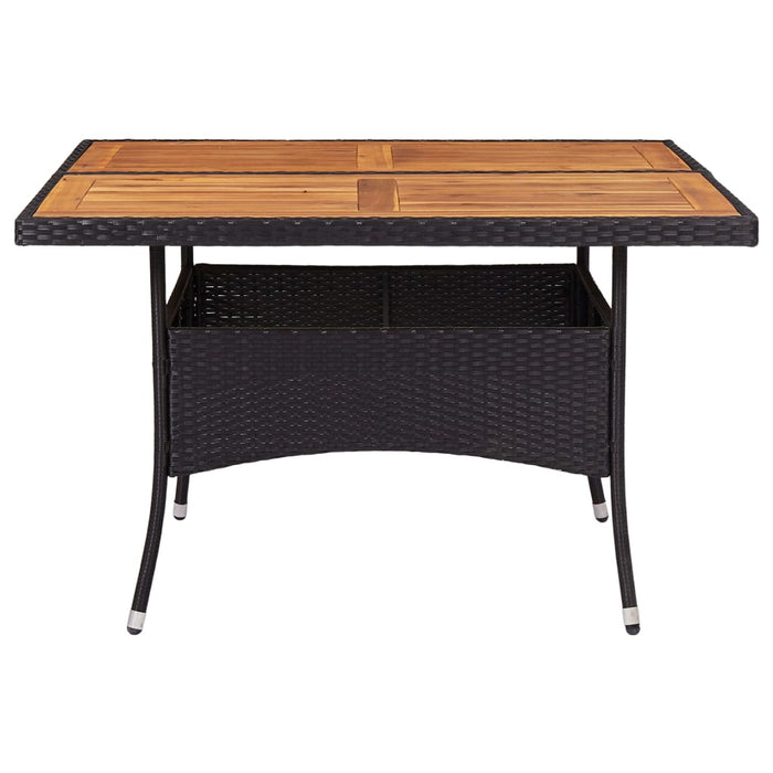 Outdoor Dining Table Black Poly Rattan and Solid Acacia Wood