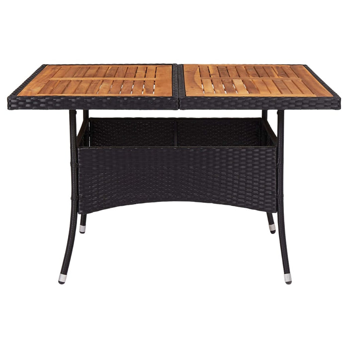 Outdoor Dining Table Black Poly Rattan and Solid Acacia Wood