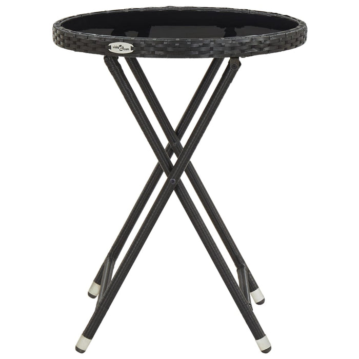 Tea Table Black 60 cm Poly Rattan and Tempered Glass