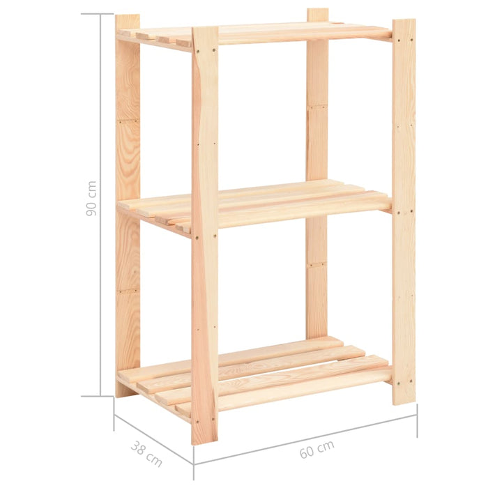 3-Tier Storage Rack 60x38x90 cm Solid Pinewood 150 kg