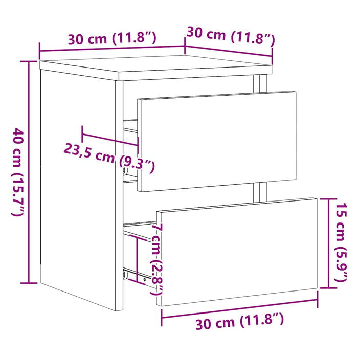 Bedside Cabinets 2 pcs Black 30x30x40 cm Engineered Wood