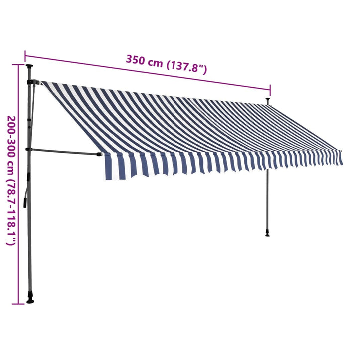 Manual Retractable Awning with LED 350 cm Blue and White