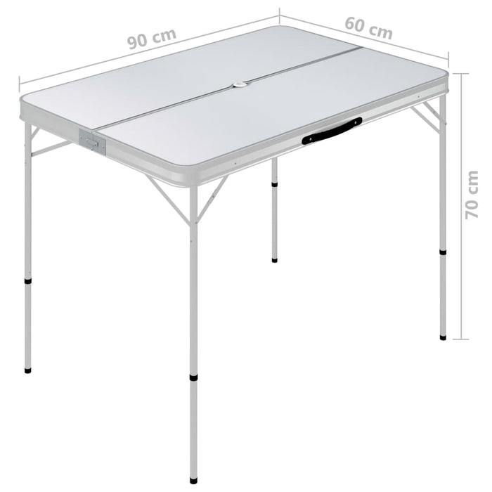 Folding Camping Table with 2 Benches Aluminium White