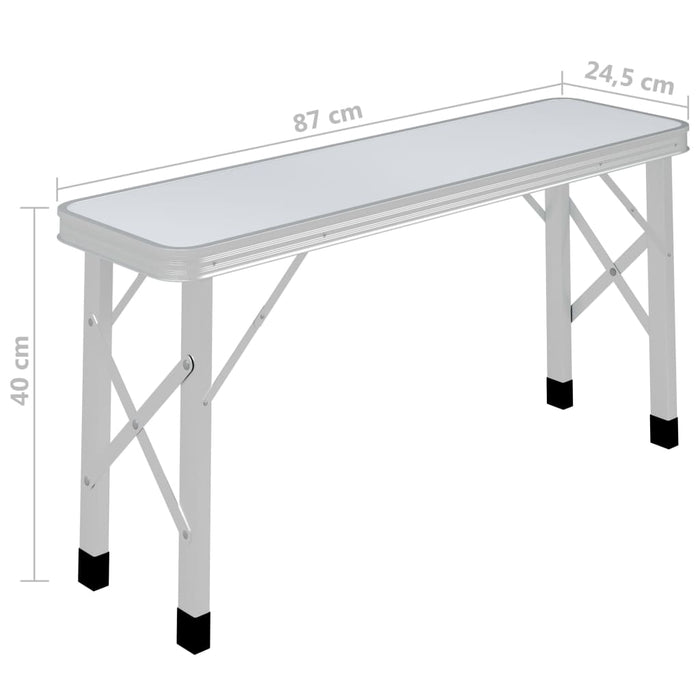 Folding Camping Table with 2 Benches Aluminium White