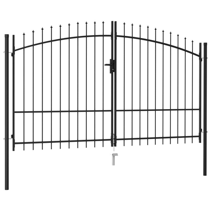 Fence Gate Double Door with Spike Top Steel 3x1.75 m Black