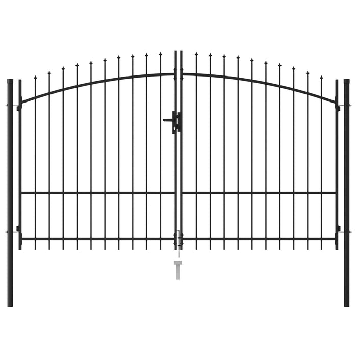 Fence Gate Double Door with Spike Top Steel 3x1.75 m Black