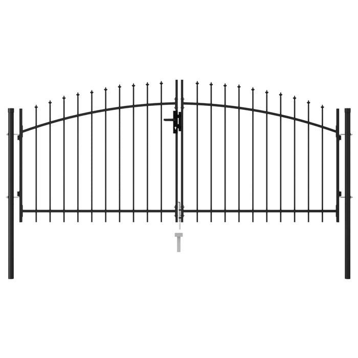 Fence Gate Double Door with Spike Top Steel 3x1.25 m Black