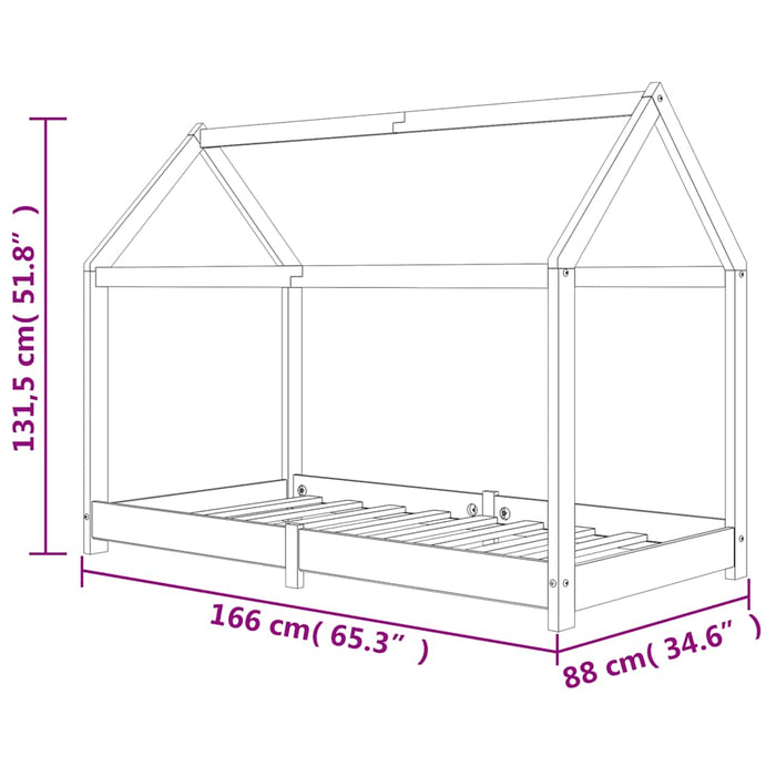 Kids Bed Frame White Solid Pine Wood 80x160 cm