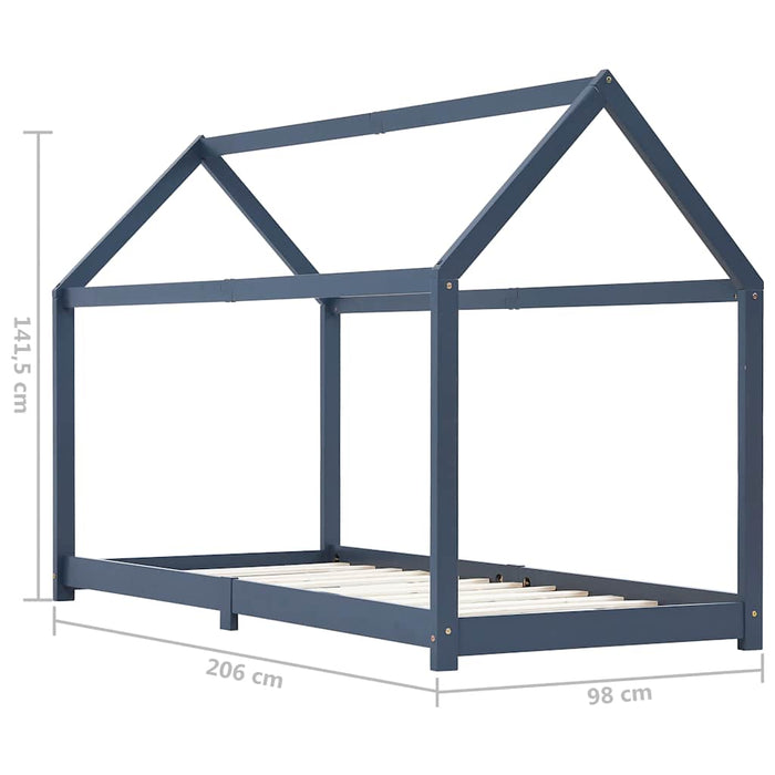 Kids Bed Frame Grey Solid Pine Wood 90x200 cm