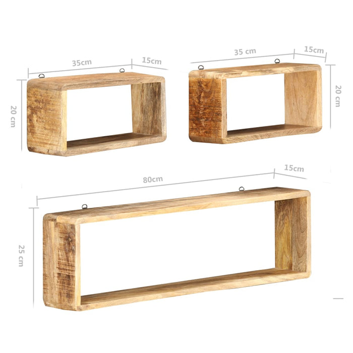 3 Piece Wall Cube Shelf Set Soild Mango Wood