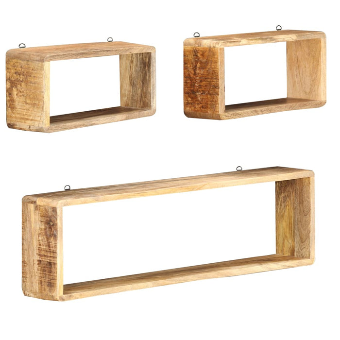 3 Piece Wall Cube Shelf Set Soild Mango Wood