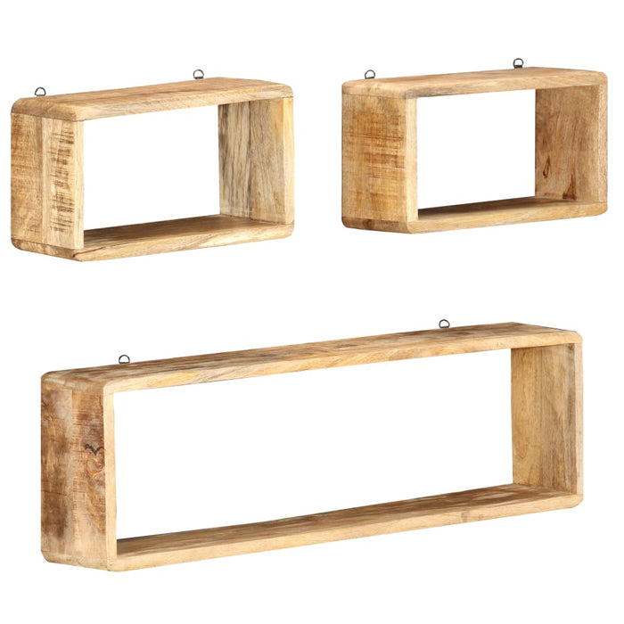 3 Piece Wall Cube Shelf Set Soild Mango Wood