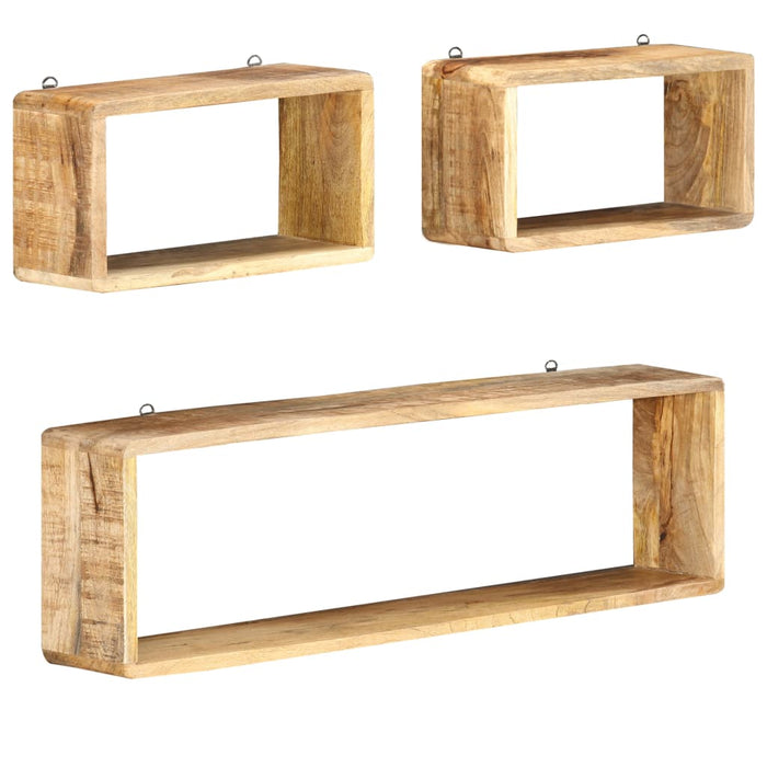 3 Piece Wall Cube Shelf Set Soild Mango Wood