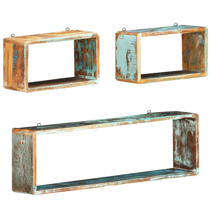 3 Piece Wall Cube Shelf Set Soild Reclaimed Wood