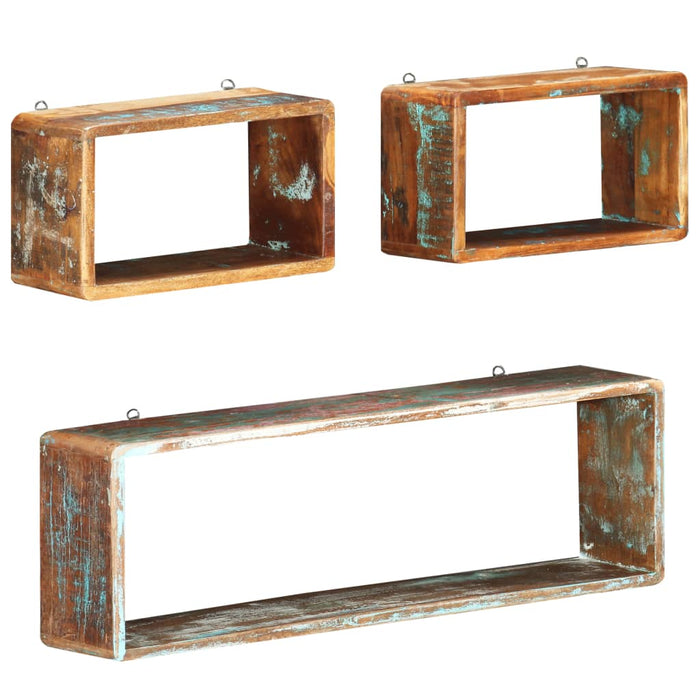 3 Piece Wall Cube Shelf Set Soild Reclaimed Wood