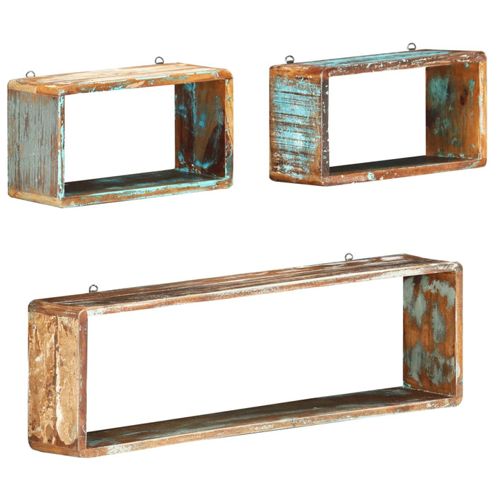 3 Piece Wall Cube Shelf Set Soild Reclaimed Wood