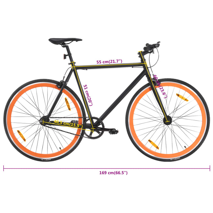 Bicicletă cu roată fixă ​​neagră și portocalie 700c 51 cm