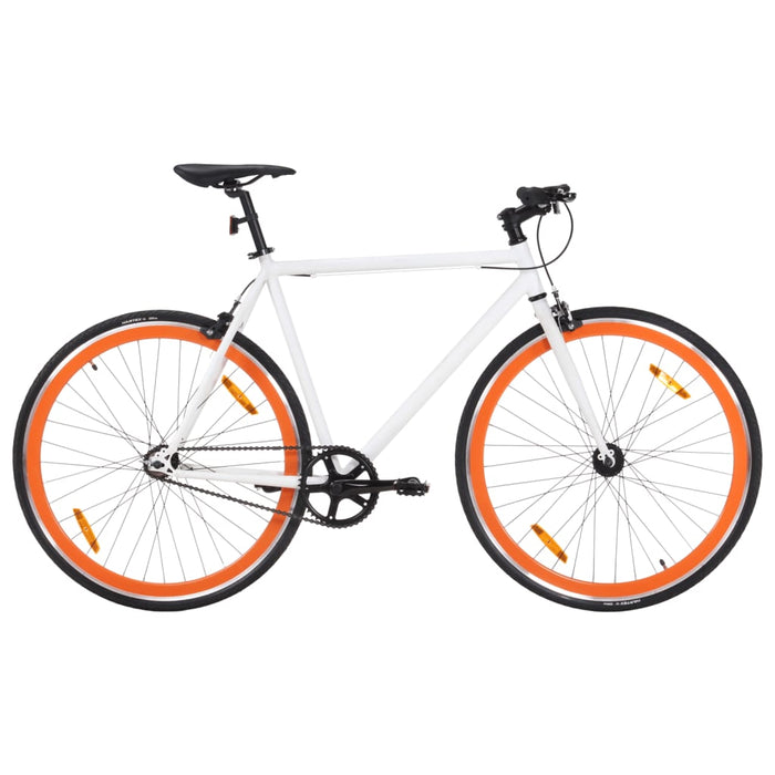 Bicicletă cu roată fixă ​​albă și portocalie 700c 59 cm