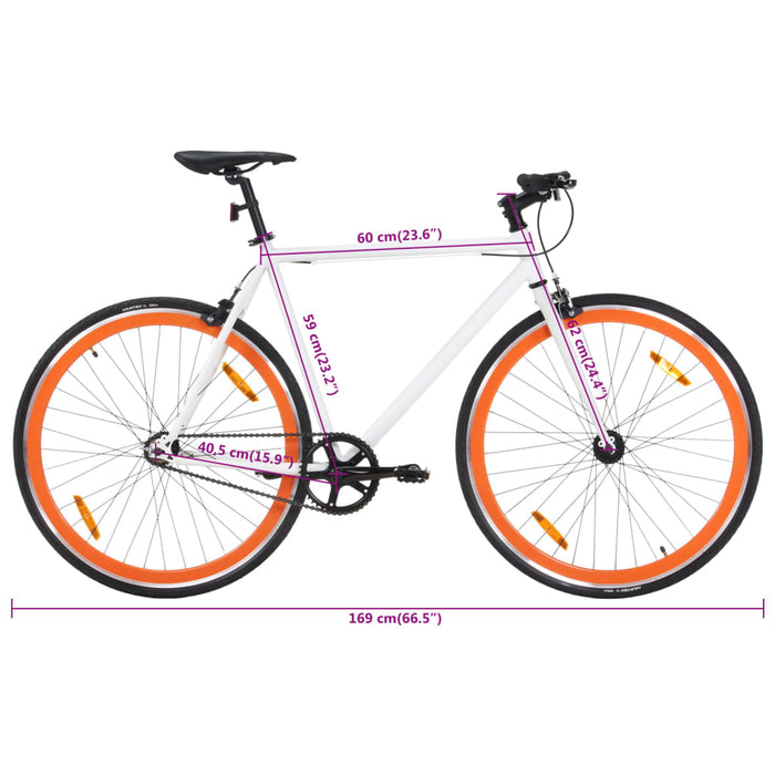 Bicicletă cu roată fixă ​​albă și portocalie 700c 59 cm