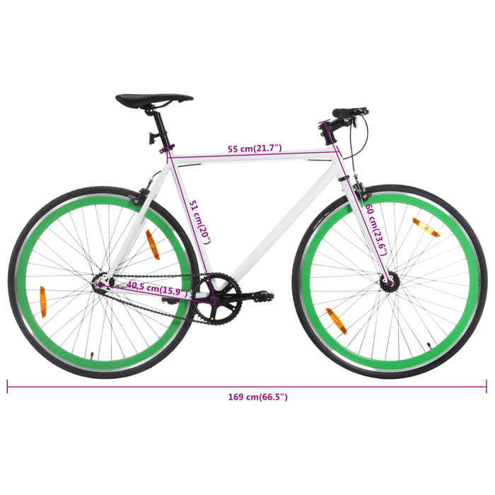 Fixed Gear Bike White and Green 700c 51 cm