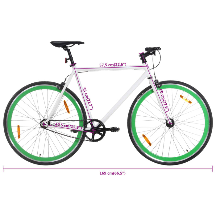 Fixed Gear Bike White and Green 700c 55 cm