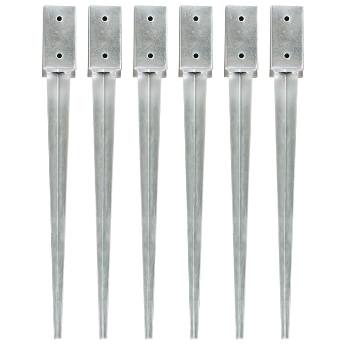 Ground Spikes 6 pcs Silver 7x7x75 cm Galvanised Steel