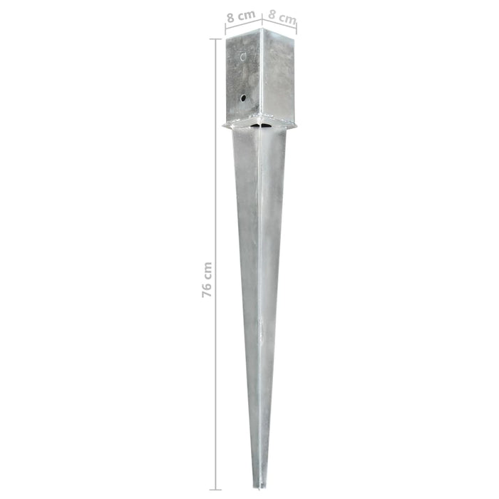 Ground Spikes 2 pcs Silver 8x8x76 cm Galvanised Steel