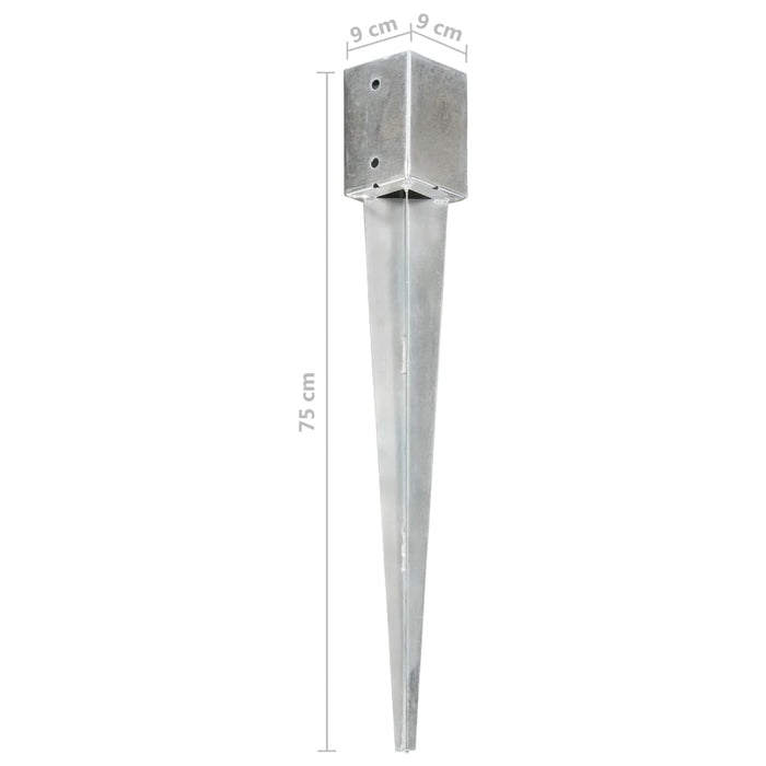 Ground Spikes 2 pcs Silver 9x9x75 cm Galvanised Steel