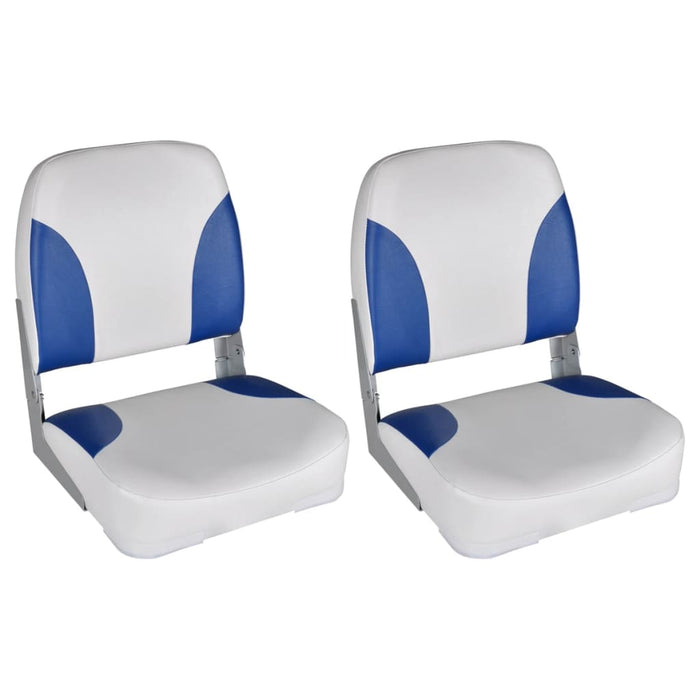 Boat Seats 2 pcs Foldable Backrest Blue-white Pillow 41x36x48cm