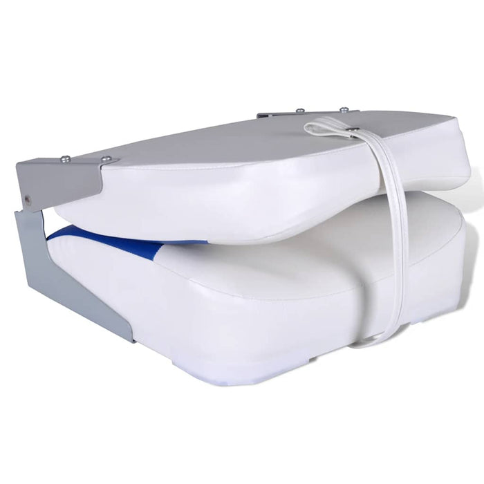 Boat Seats 2 pcs Foldable Backrest Blue-white Pillow 41x36x48cm