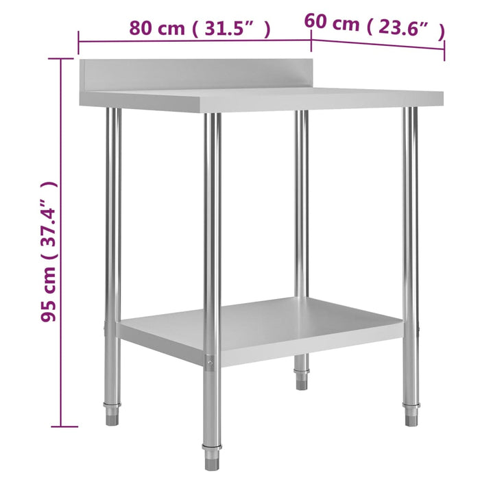 Kitchen Work Table with Backsplash 80x60x93 cm Stainless Steel