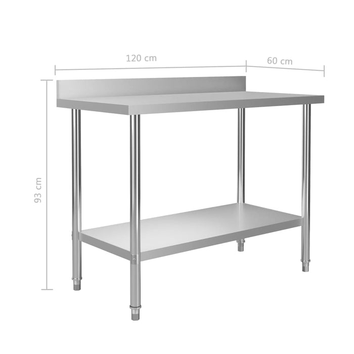 Kitchen Work Table with Backsplash 120x60x93 cm Stainless Steel