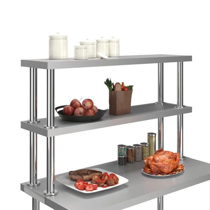 2-Tier Work Table Overshelf 120x30x65 cm Stainless Steel