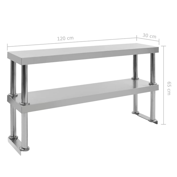 2-Tier Work Table Overshelf 120x30x65 cm Stainless Steel