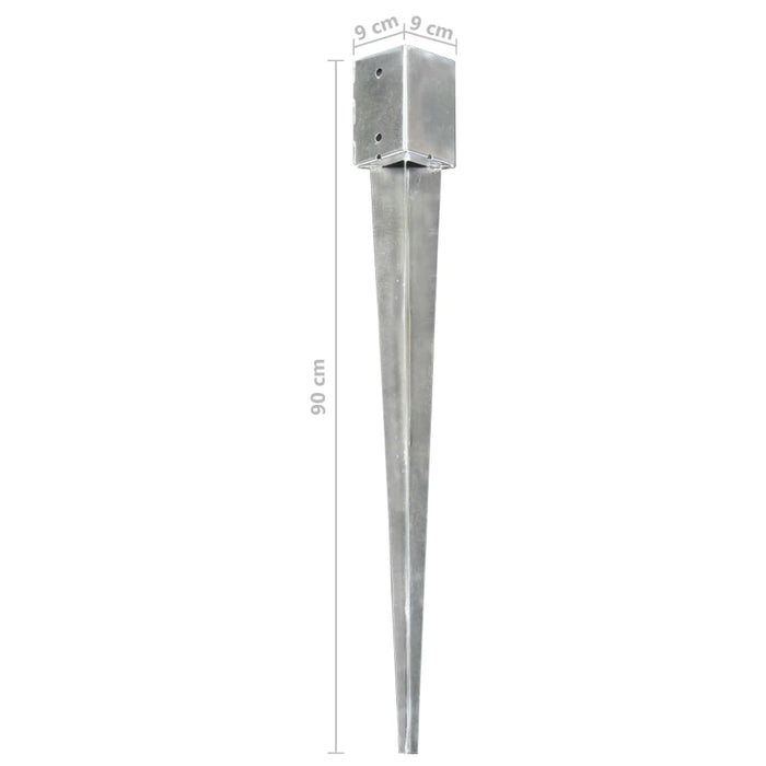 Ground Spikes 2 pcs Silver 9x9x90 cm Galvanised Steel