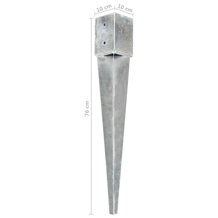 Ground Spikes 2 pcs Silver 10x10x76 cm Galvanised Steel