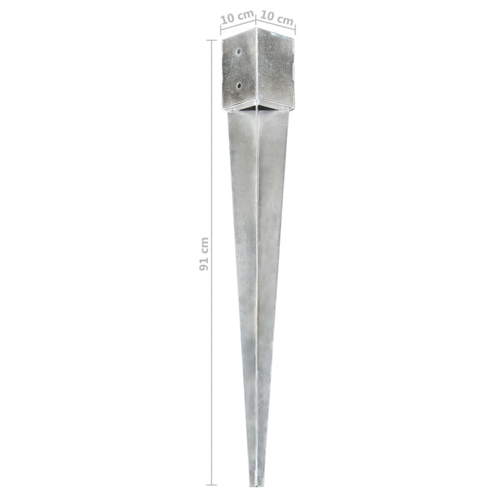 Ground Spikes 2 pcs Silver 10x10x91 cm Galvanised Steel