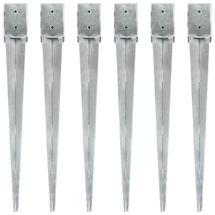 Ground Spikes 6 pcs Silver 10x10x91 cm Galvanised Steel