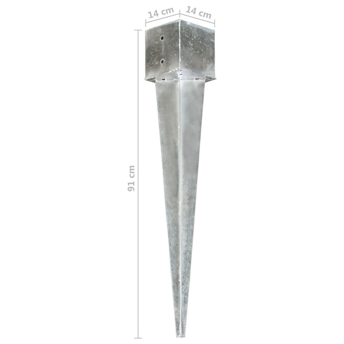 Ground Spikes 2 pcs Silver 14x14x91 cm Galvanised Steel